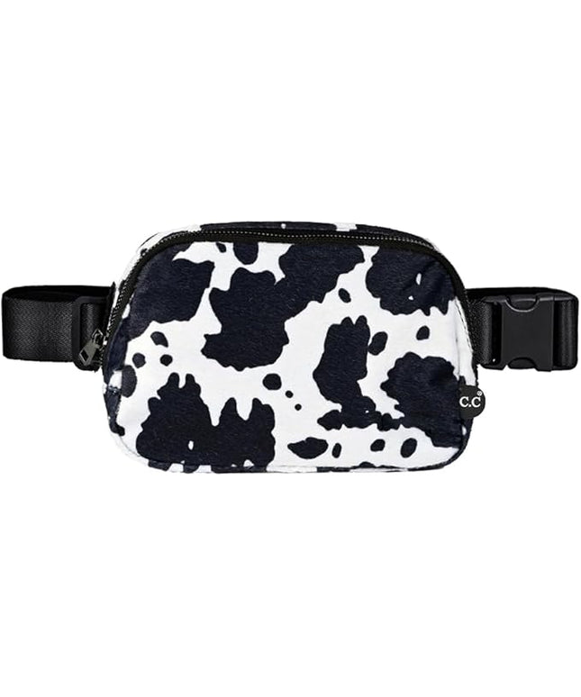 C.C Belt Bag for Women – Quilted Fanny Pack Crossbody Waist Bag with Adjustable Strap, Fashion Gift Idea (Cow Pattern-Black)