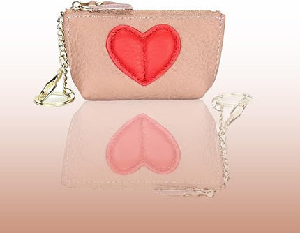 ZYLOXAR Genuine Leather Wallet Soft Coin Purse with Keychain Small Zipper Pouch for Women (Pink)