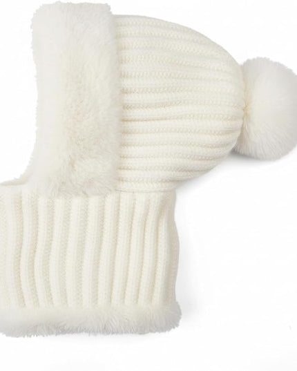 HUAMULAN Women Winter Beanie Hats One Piece Fleece Lined Knit Balaclavas Mask Set Skull Neck Circle Scarf Ski Snow Hat Pompom