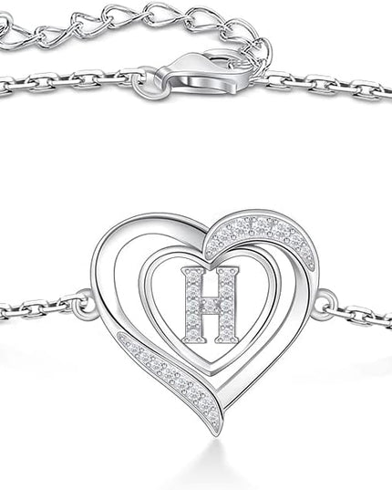RIVIKO Heart Initial Bracelets for Women,925 Sterling Silver Letter Bracelets, Personalized Charm Alphabet Jewelry Valentines Christmas Mother’s Day Birthday Gifts for Women Friend Her Mom Wife Lady