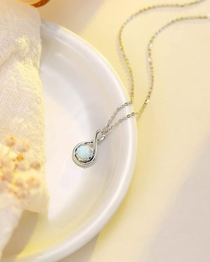 FANCIME 14K Solid Gold Birthstone Pendant with Sterling Silver Chain Infinity Gemstone Necklace Fine Jewelry Anniversary Birthday Christmas Gifts for Women Wife Her