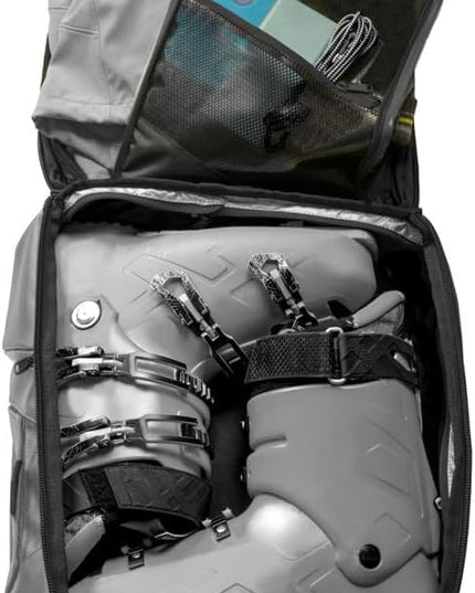 Käydä 36L Travel Backpack - Spacious Carry On Backpack with Detachable Travel Pouch, Magnetic Water Bottle Pocket, Passport and Laptop Pocket - Convertible Boot Bag for Snow Sports (Black/Gold)