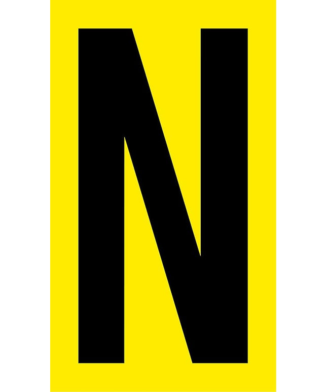 Mighty Line N Letter Alphabet Die Cut Location Markers, Large Decal Stickers for Pallet and Machinery Marking, Heavy-Duty, Peel and Stick Adhesive, Industrial Quality, 6"x10", Pack of 10, Yellow