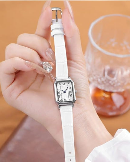 PASOY Vintage Womens Watch Analog Quartz Waterproof Ladies Watches for Women with Leather Strap Square Dial
