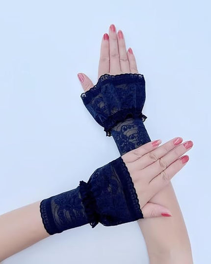 Women's Short Lace Gloves Fingerless for Driving Wedding Wrist Length Bridal Prom Gloves