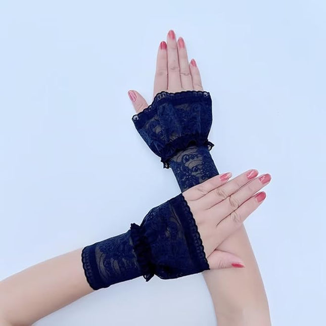 Women's Short Lace Gloves Fingerless for Driving Wedding Wrist Length Bridal Prom Gloves