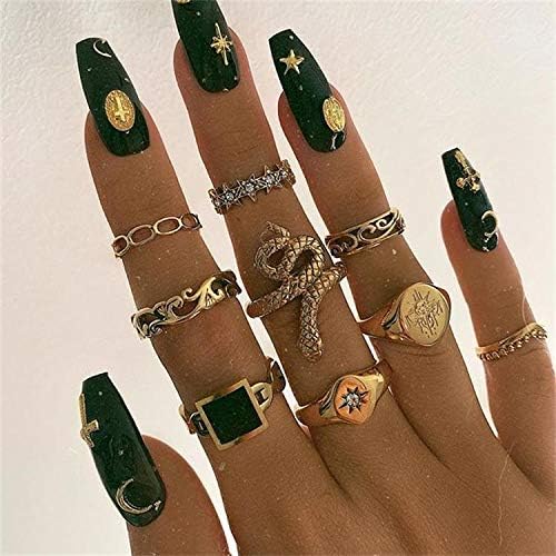 YOOESTORES82 Boho Knuckle Stackable Ring Set for Women,Vintage Gold Silver Rings Set Stacking Rings Set Star Moon Bulk Multiple Pack Midi Finger Rings