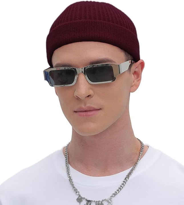 ROYBENS Thin Swag Wool Short Fisherman Beanie for Men Women, Knit Cuff Trawler Beanie Watch Hat, Soft Spring Fall Skull Cap