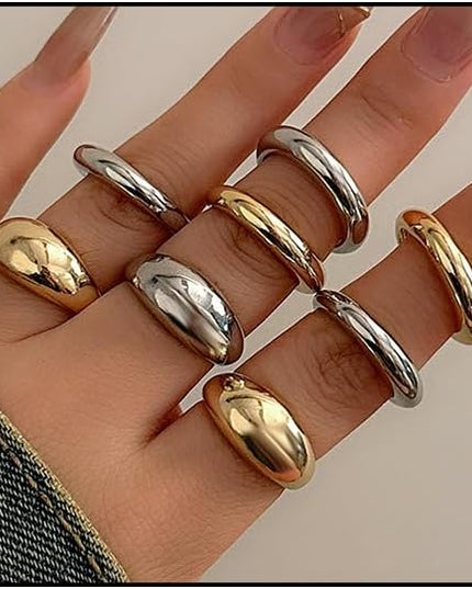 Chunky Rings for Women Adjustable Thick Rings Set Trendy Statement Stackable Ring for Women Chunky Jewlery Irregular Dome Flower Finger Knkuckle Thumb Ring