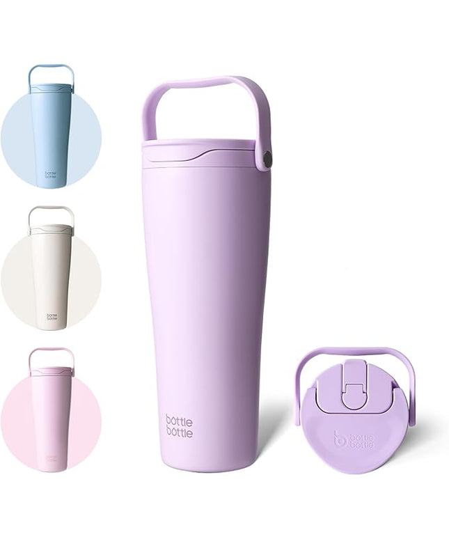 BOTTLE BOTTLE Insulated Tumbler with Handle & Straw Lid, 30oz Stainless Steel Leak-Proof Water Bottle for Hot & Cold Drinks, Add Ice Without Unscrewing, BPA-Free for Travel, Sports, Office(Purple)