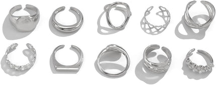 GiftInBox Gold Chunky Rings Set for Women Open Stacking Knuckle Ring Adjustable Round Dome Rings Set Minimalist Irregular Statement Women Ring Jewelry Gift