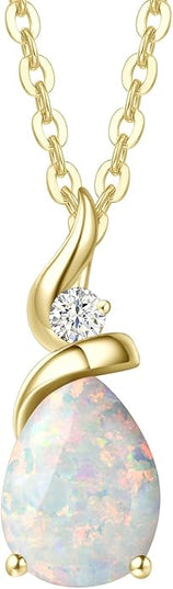 FANCIME 14K Solid Yellow Gold Birthstone Pendant Necklace for Women with Diamond Pear Shaped Teardrop Necklace Birthday Gifts for Mom Women Sterling Silver Chain 16" + 2" Extender