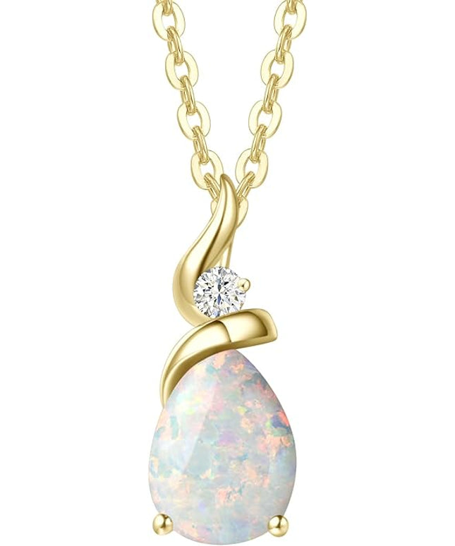 FANCIME 14K Solid Yellow Gold Birthstone Pendant Necklace for Women with Diamond Pear Shaped Teardrop Necklace Birthday Gifts for Mom Women Sterling Silver Chain 16" + 2" Extender