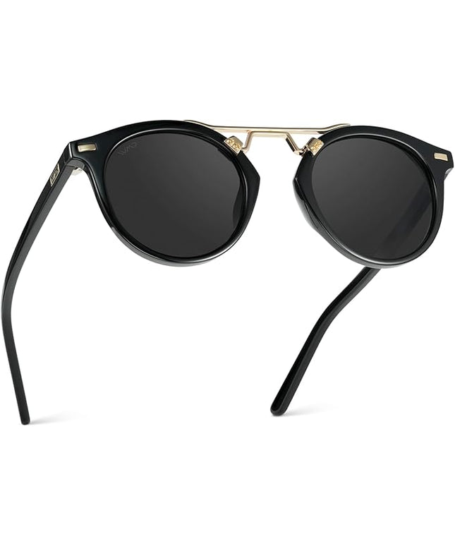 WearMe Pro - Women's Polarized, Round Retro, Double-Bridge Vintage Sunglasses