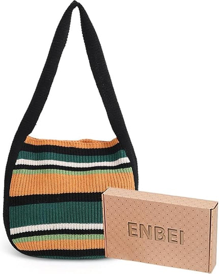 ENBEI Women's Crochet Tote Bag Knit Shoulder bag,Aesthetic Bag,Cute Eco-Friendly Tote for Travel,Daily Use,Gift Box Packaging