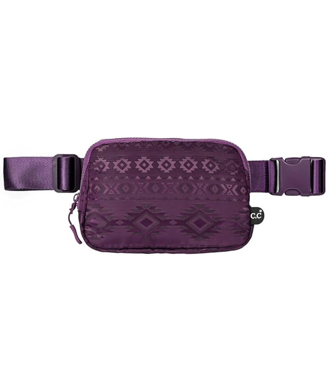 C.C Belt Bag for Women – Quilted Fanny Pack Crossbody Waist Bag with Adjustable Strap, Fashion Gift Idea (Aztec Pattern - plum)