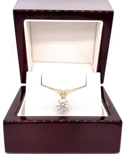 1/2 to 3 1/2 Carat Round Moissanite Solitaire Pendant Necklace in 14k Gold (H-I, cttw) 4-Prong 16 to 18 Inch Adjustable Chain Spring Ring by Diamond Wish