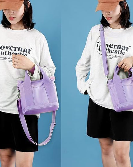 Small Tote Bag with Zipper, 2024 Canvas Multi-Pocket Crossbody Bag Shoulder Bag Satchel Hobo Bag Messenger Bag