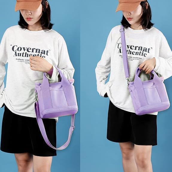 Small Tote Bag with Zipper, 2024 Canvas Multi-Pocket Crossbody Bag Shoulder Bag Satchel Hobo Bag Messenger Bag
