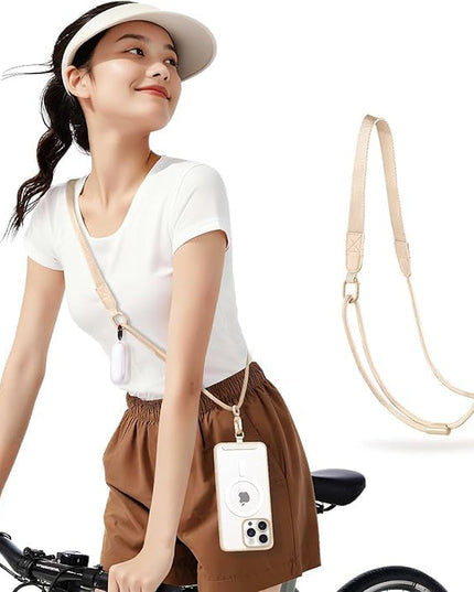 Phone Lanyard Premium Cell Phone Strap Crossbody with Stainless Steel Tether Tab Wide Comfort Strap with Adjustable Zinc Alloy Buckle Anti-Loss Universal for All Phones Keys Cards Travel Outdoor Beige