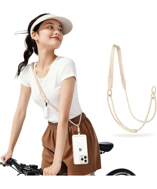 Phone Lanyard Premium Cell Phone Strap Crossbody with Stainless Steel Tether Tab Wide Comfort Strap with Adjustable Zinc Alloy Buckle Anti-Loss Universal for All Phones Keys Cards Travel Outdoor Beige