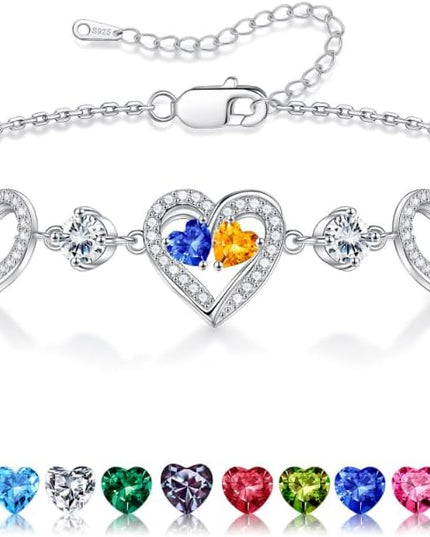 Iefil Valentines Day Gifts for Her - 925 Sterling Silver Heart Birthstone Bracelet Birthday Anniversary Jewelry Gifts for Her Wife