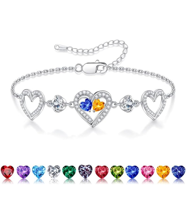 Iefil Valentines Day Gifts for Her - 925 Sterling Silver Heart Birthstone Bracelet Birthday Anniversary Jewelry Gifts for Her Wife