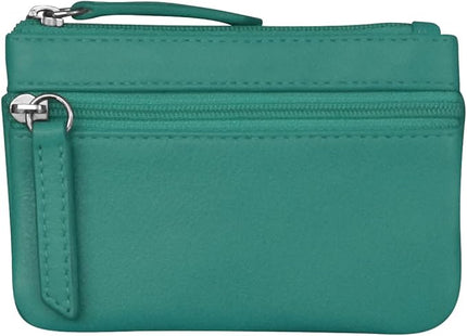 ili New York Mini Leather Coin Purse, Compact Design with Key Ring and RFID Protection for Women and Men in Vibrant Colors, Aqua