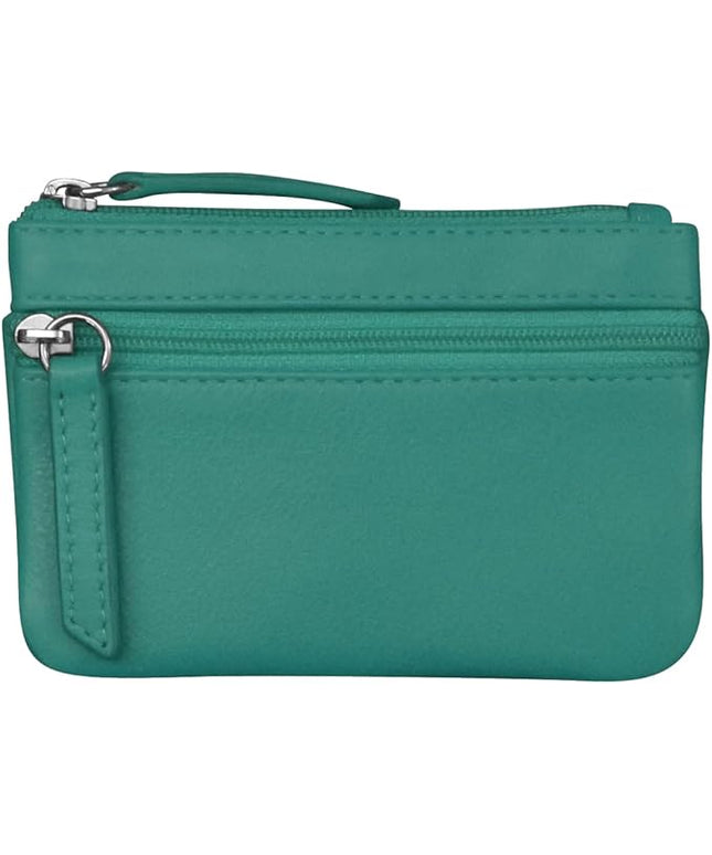 ili New York Mini Leather Coin Purse, Compact Design with Key Ring and RFID Protection for Women and Men in Vibrant Colors, Aqua