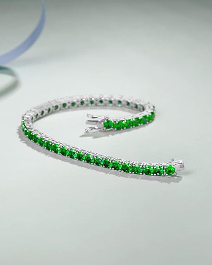 FANCIME Birthstone Bracelet Sterling Silver Gemstone Tennis Bracelets Fine Jewelry Wedding Bridal Prom Birthday Gift for Women Her, Length 7.2 Inch Width 4mm