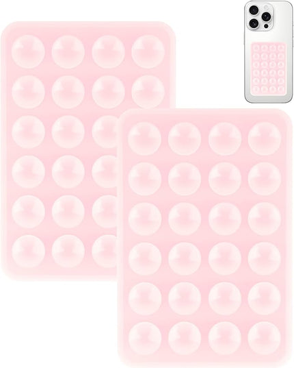 2 Pack Silicone Suction Phone Case Mount, Silicon Adhesive Smartphones Stand Sticky, Non Slip Suction Cup, Hands-Free Phone Accessories Holder for Selfies and Videos Light Pink