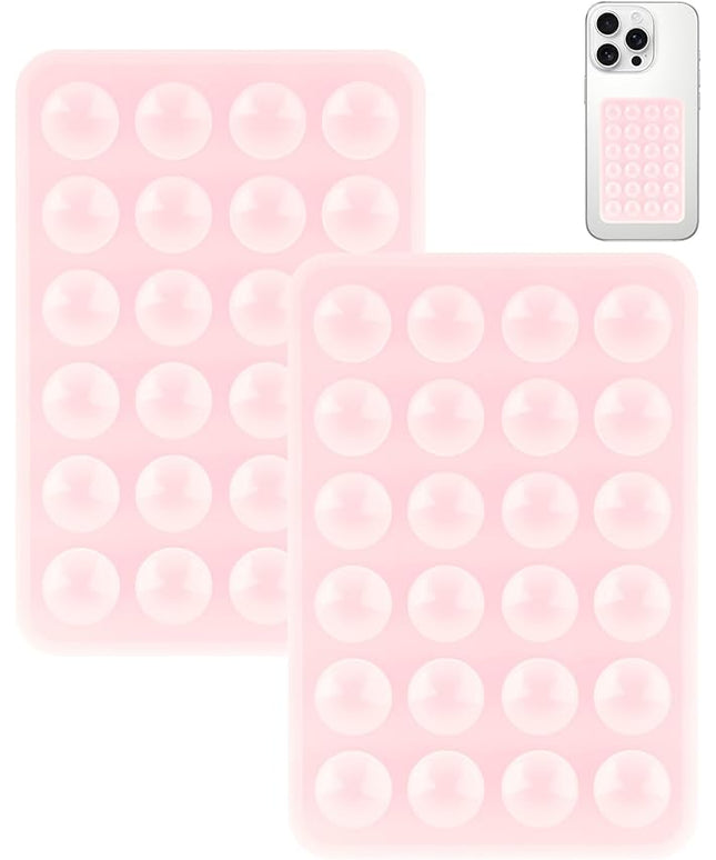 2 Pack Silicone Suction Phone Case Mount, Silicon Adhesive Smartphones Stand Sticky, Non Slip Suction Cup, Hands-Free Phone Accessories Holder for Selfies and Videos Light Pink