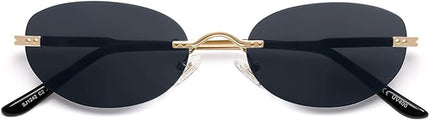 SOJOS Retro Small Oval Sunglasses Womens Trendy Rimless Sun Glasses Vintage Narrow Shades SJ1242