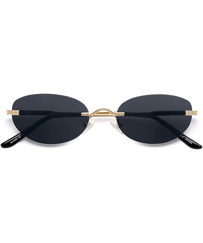 SOJOS Retro Small Oval Sunglasses Womens Trendy Rimless Sun Glasses Vintage Narrow Shades SJ1242