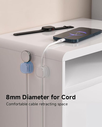 9 Pack Cord Organizer, Spring Cable Management, Adhesive Cute Cable Holder Clips, Phone Charger Wire Keeper for Desk Nightstand Car Office (9-Pack White_Blue)
