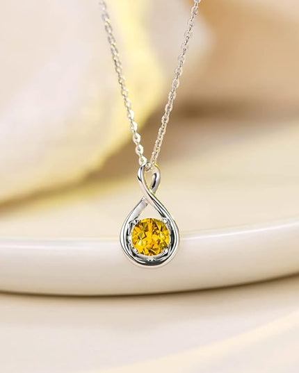 FANCIME 14K Solid Gold Birthstone Pendant with Sterling Silver Chain Infinity Gemstone Necklace Fine Jewelry Anniversary Birthday Christmas Gifts for Women Wife Her