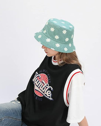 XYIYI Cute Bucket Hat Beach Fisherman Hats for Women, Reversible Double-Side-Wear