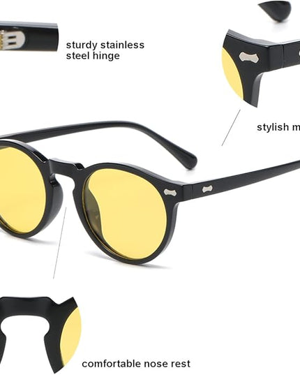 Gleyemor Vintage Polarized Sunglasses for Men Round Sunglasses UV400 Protection Retro Hand-crafted Acetate Frame