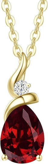 FANCIME 14K Solid Yellow Gold Birthstone Pendant Necklace for Women with Diamond Pear Shaped Teardrop Necklace Birthday Gifts for Mom Women Sterling Silver Chain 16" + 2" Extender