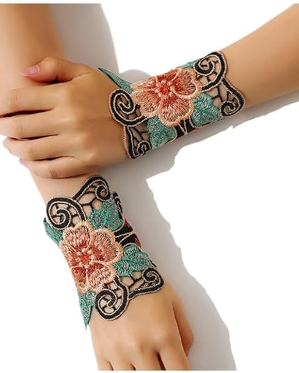 Specell Embroidered Flowers Lace Fingerless Gloves - for Bridal Wedding Cocktail Tea Party Evening Prom Costumes Cosplay