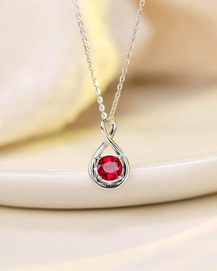 FANCIME 14K Solid Gold Birthstone Pendant with Sterling Silver Chain Infinity Gemstone Necklace Fine Jewelry Anniversary Birthday Christmas Gifts for Women Wife Her