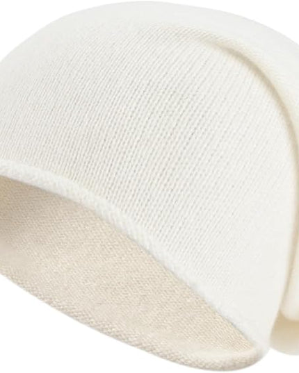 Villand 100% Cashmere Slouchy Beanie Hat for Women, Knitted Ladies Soft Warm Cashmere Skull Beanies Cap