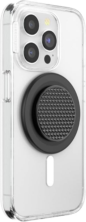 PopSockets Phone Grip for MagSafe with Kickstand, Magnetic Stand, Swappable Top, Secure Hold for iPhone MagSafe Cases, Phone & Tablet Grip - Alum Triangle Knurled Black