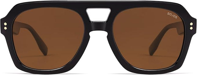 SOJOS Retro Thick Polarized Aviator Sunglasses for Women Men, Large Trendy Bold Square Pilot Shades SJ2385