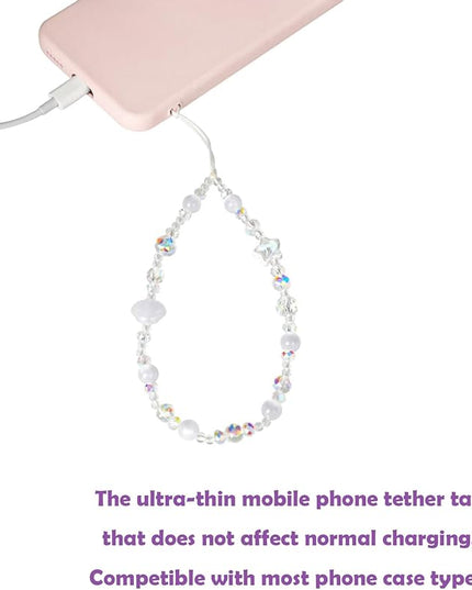 Cute Sparkling Star & Cat's Eye Phone Lanyard, Beaded Crystal Charm Strap for Phone Keys Purse - Gift for Women