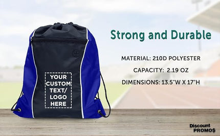 DISCOUNT PROMOS Two-Tone Drawstring Backpack Non-Woven Set of 1 - Customizable Text, Logo, Picture - Durable Sports Backpacks - Ideal for Sports, Travel, Gym & More - Blue