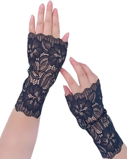 Women's Short Lace Gloves Fingerless for Driving Wedding Wrist Length Bridal Prom Gloves