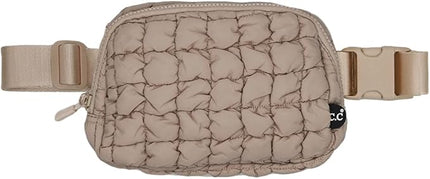 C.C Quilted Puffer Fanny Pack For Women Unisex - Daily Waist Crossbody Belt bag With Adjustable Strap (Taupe)