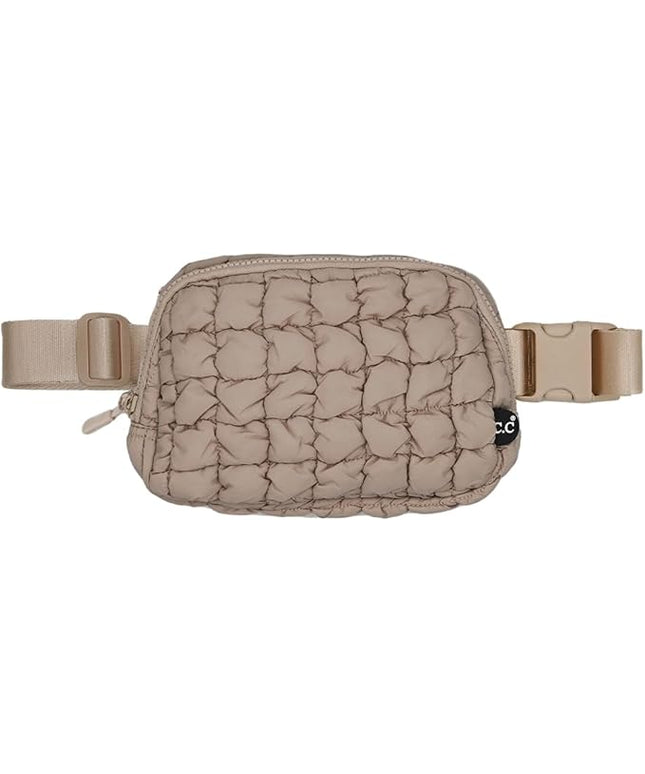 C.C Quilted Puffer Fanny Pack For Women Unisex - Daily Waist Crossbody Belt bag With Adjustable Strap (Taupe)