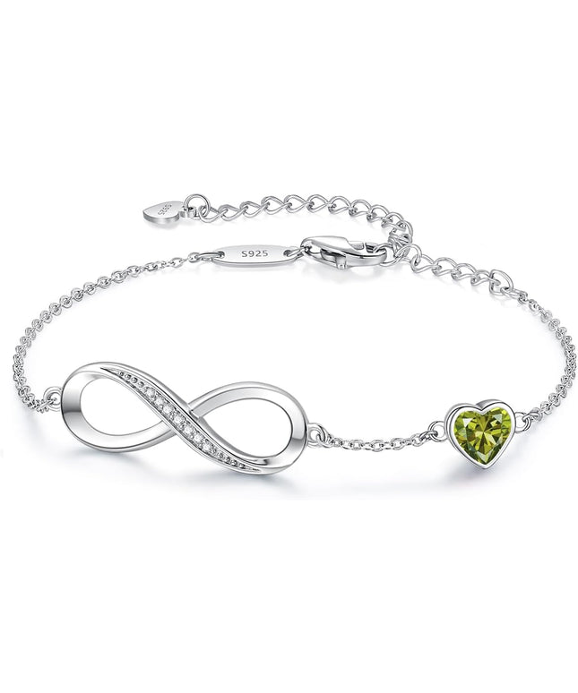 CDE Valentine's Day Gift Infinity Heart Birthstone Charm Link Bracelet for Women 925 Sterling Silver Adjustable Mother's Day Christmas Day Gift Anniversary Birthday Jewelry for Wife Girlfriend Her